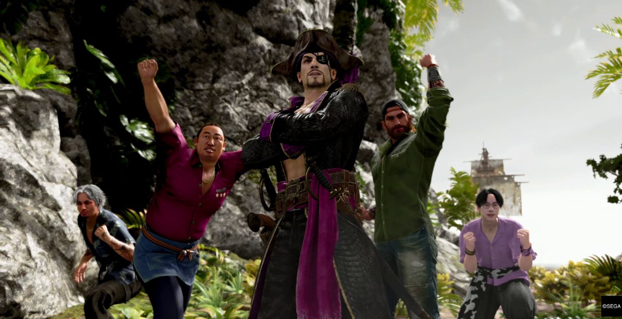 Majima and his crew in Like a Dragon Pirate Yakuza in Hawaii 