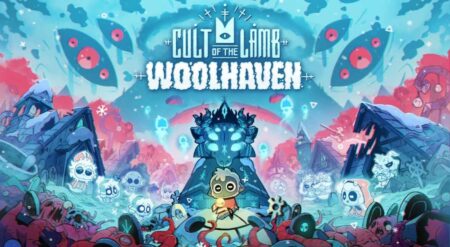 Cult of the Lamb DLC Woolhaven promotional key art from Devolver Digital