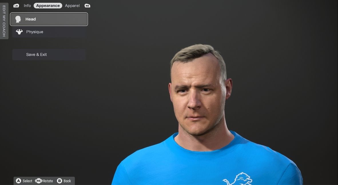 Custom Head Coach Character Creation Screen