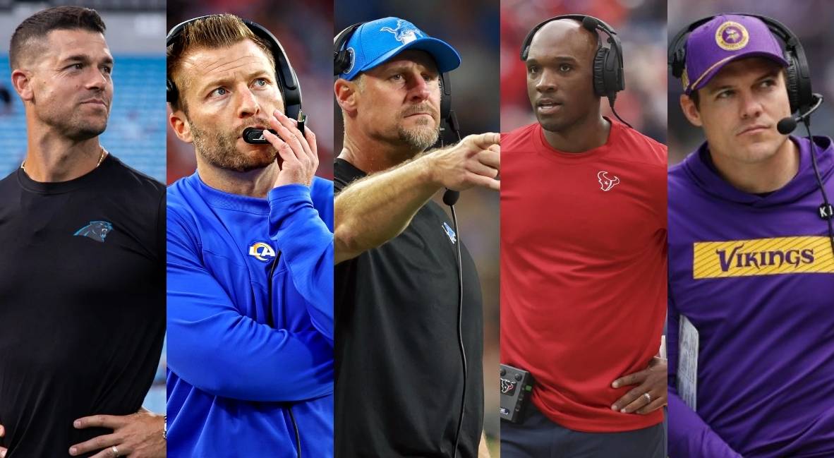 NFL Head Coaches: Dave Canales (Panthers), Sean McVay (Rams), Dan Campbell (Lions), DeMeco Ryans (Texans), Kevin O'Connell (Vikings)
