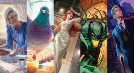 Images of various white creature cards from the Magic The Gathering collaboration with Spider-Man