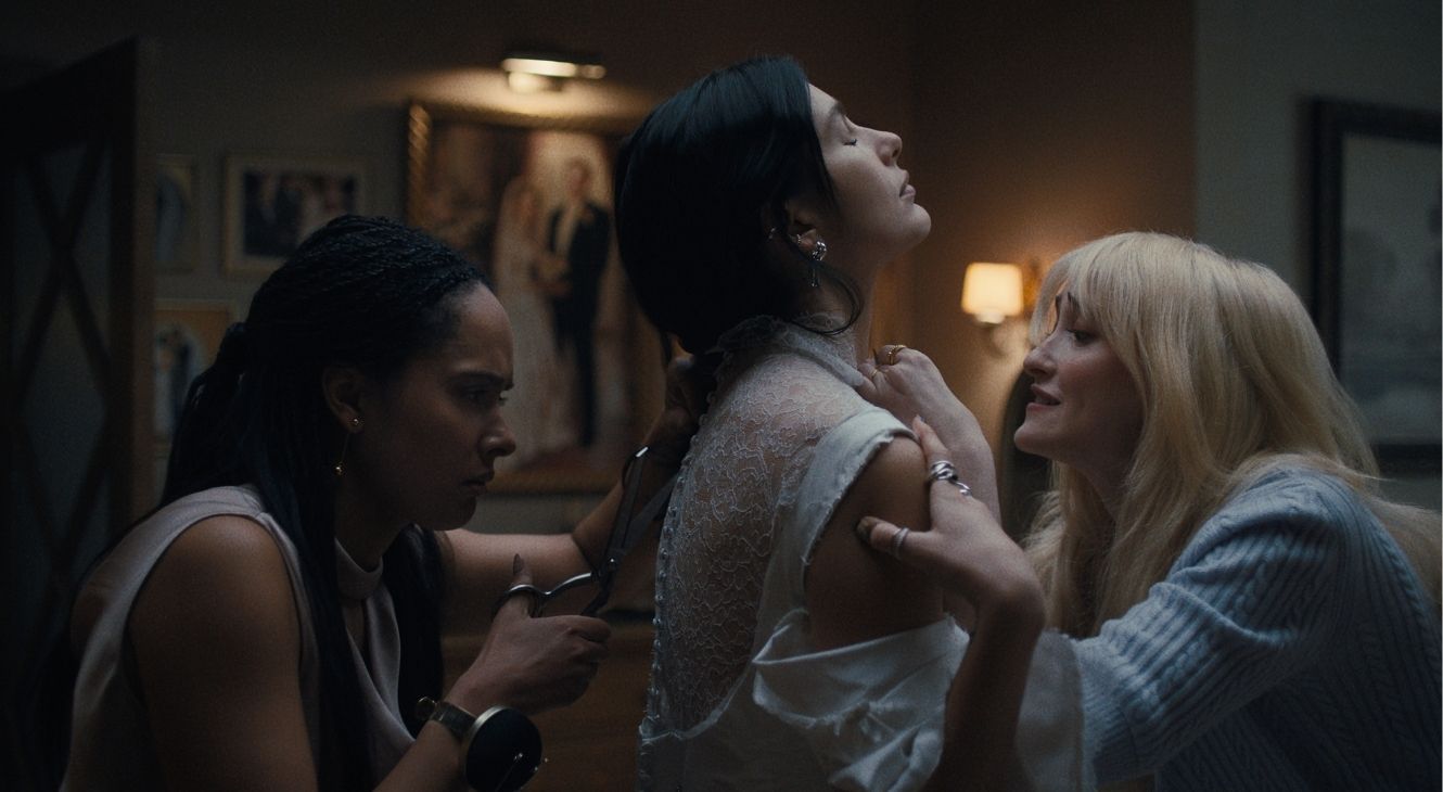 Karla Crome, Camila Morrone, and Gus Birney in Something Very Bad Is Going To Happen