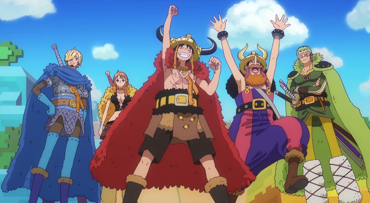 Sanji, Nami, Luffy, Usopp, and Zoro reunite 
