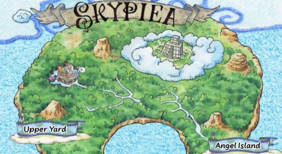 A map of the island Skypiea in One Piece