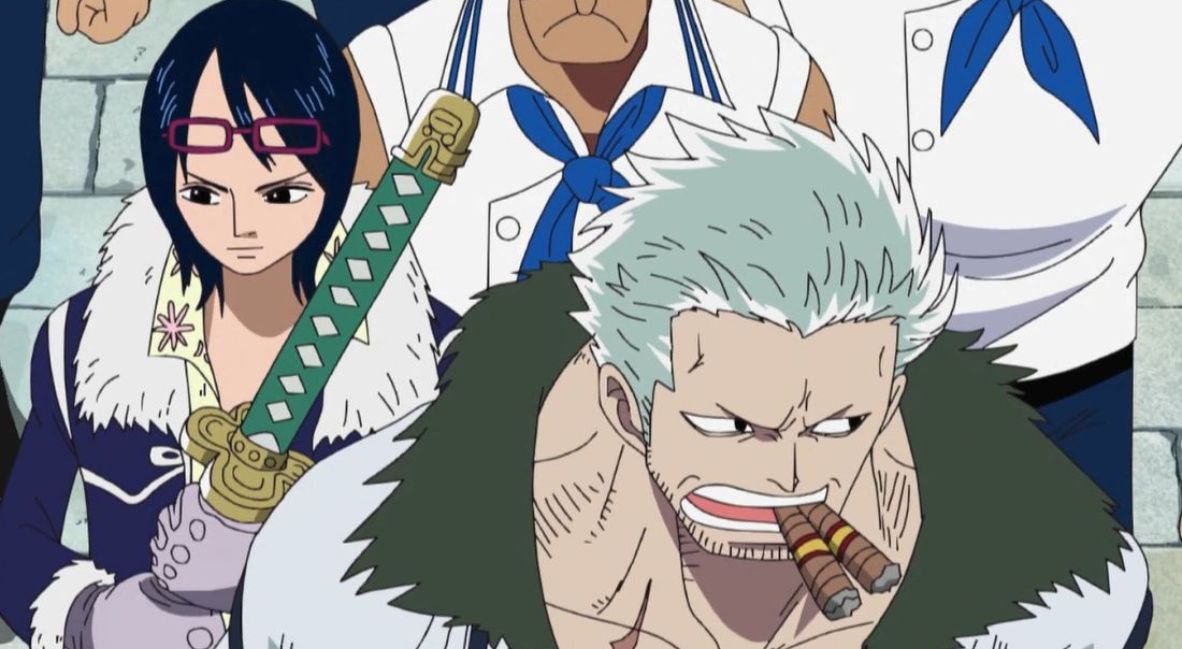 Tashigi and Smoker in the One Piece anime